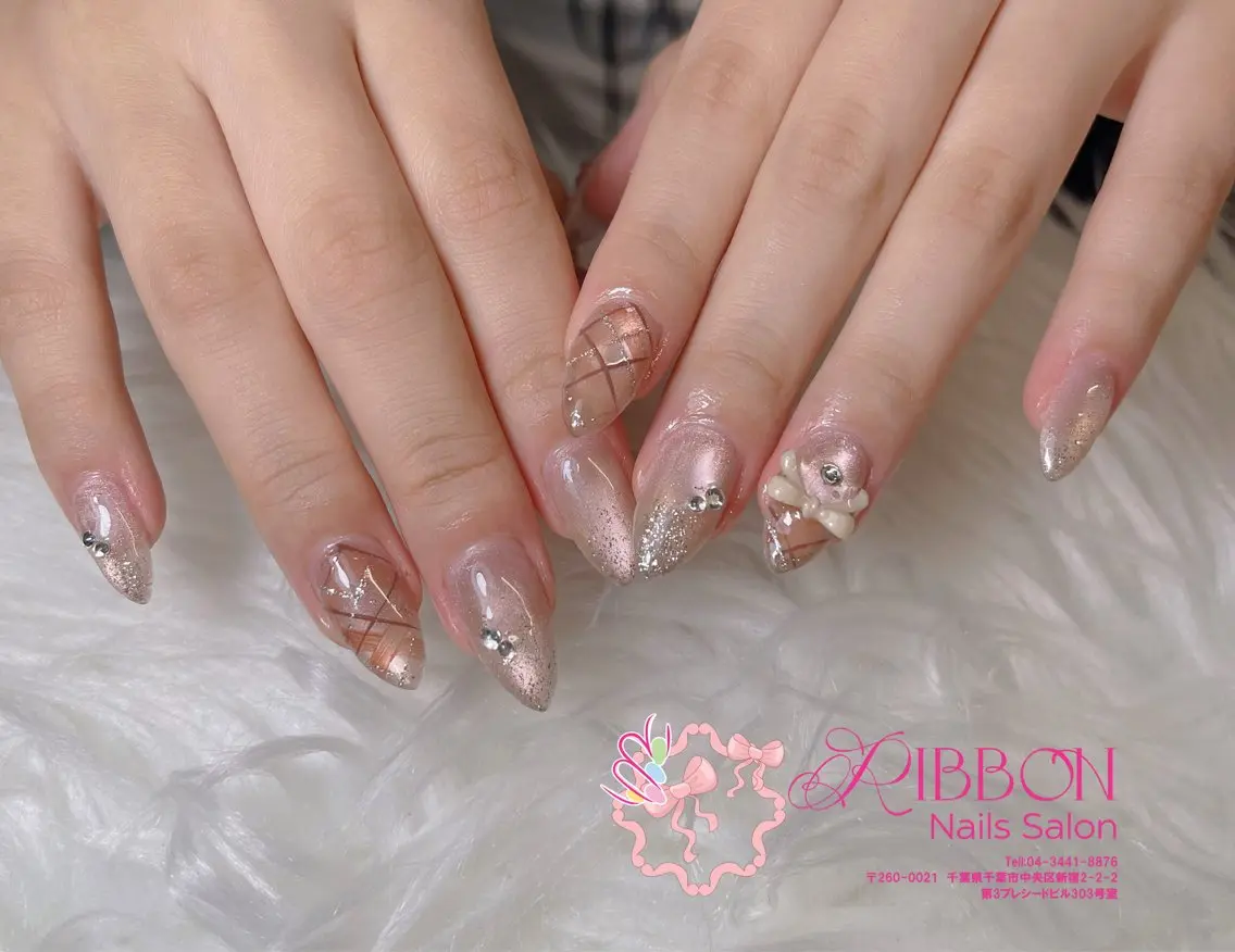 ネイル フットネイル フレンチネイル ジェルネイル マグネットネイル 持ち込み ハンドネイル ribbonnail salonのネイルデザイン