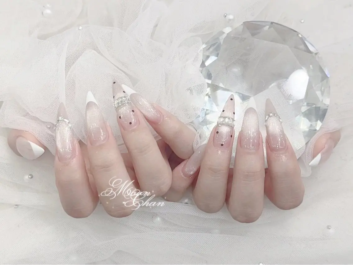 ネイル 成人式 大理石ネイル(マーブル) リボン 夏ネイル ネイルチップ ハンドネイル MoMoA Nail ネイル長さ出し専門店のネイルデザイン