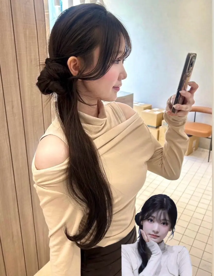 セミロング カラー ヘアアレンジ ‎透明感×艶髪 ‎🫒maki🎀のヘアスタイル
