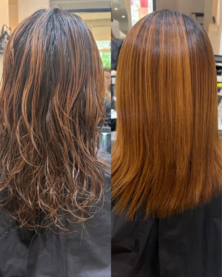 ミディアム 縮毛矯正 トリートメント andKおもろまち店 艶ダブルカラー✨のヘアスタイル