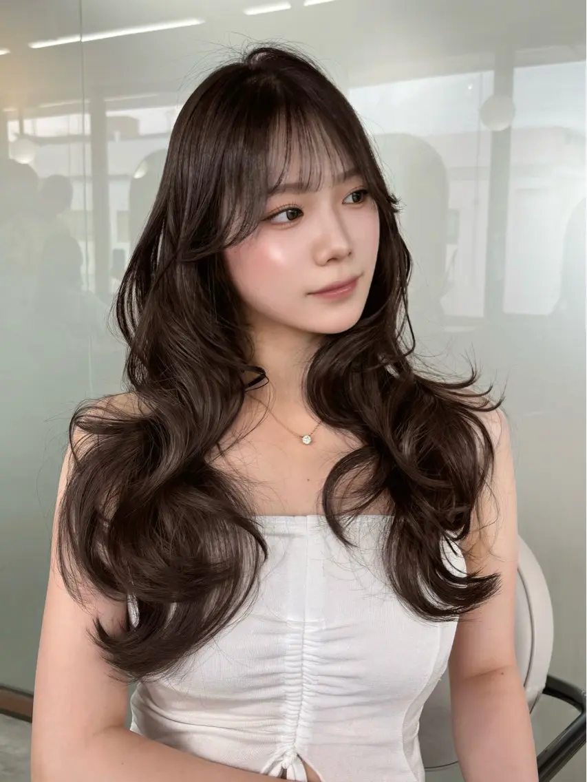 ロング チョコレートブラウン くびれヘア 韓国風ヘア レイヤーカット カット ヘアカラー トリートメント SEIRA 透明感 ☆トレンドヘア☆のヘアスタイル