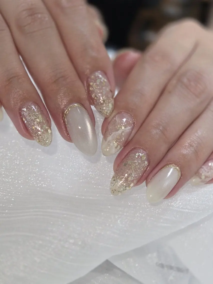 ネイル 大理石ネイル(マーブル) ホワイト ハンドネイル Lady Nail Kiyokaのネイルデザイン