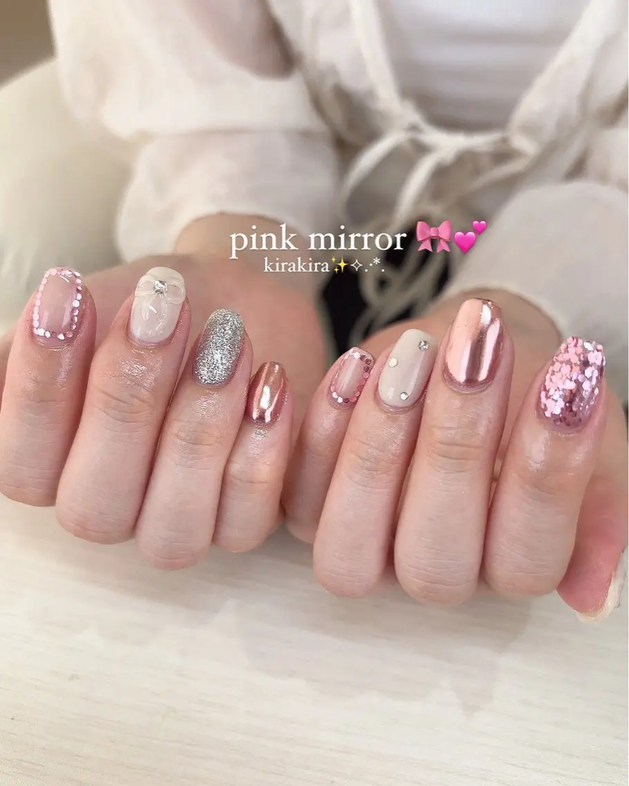 ネイル キラキラネイル ラメ(グリッター) ミラーネイル ハンドネイル beautiful meみくのネイルデザイン