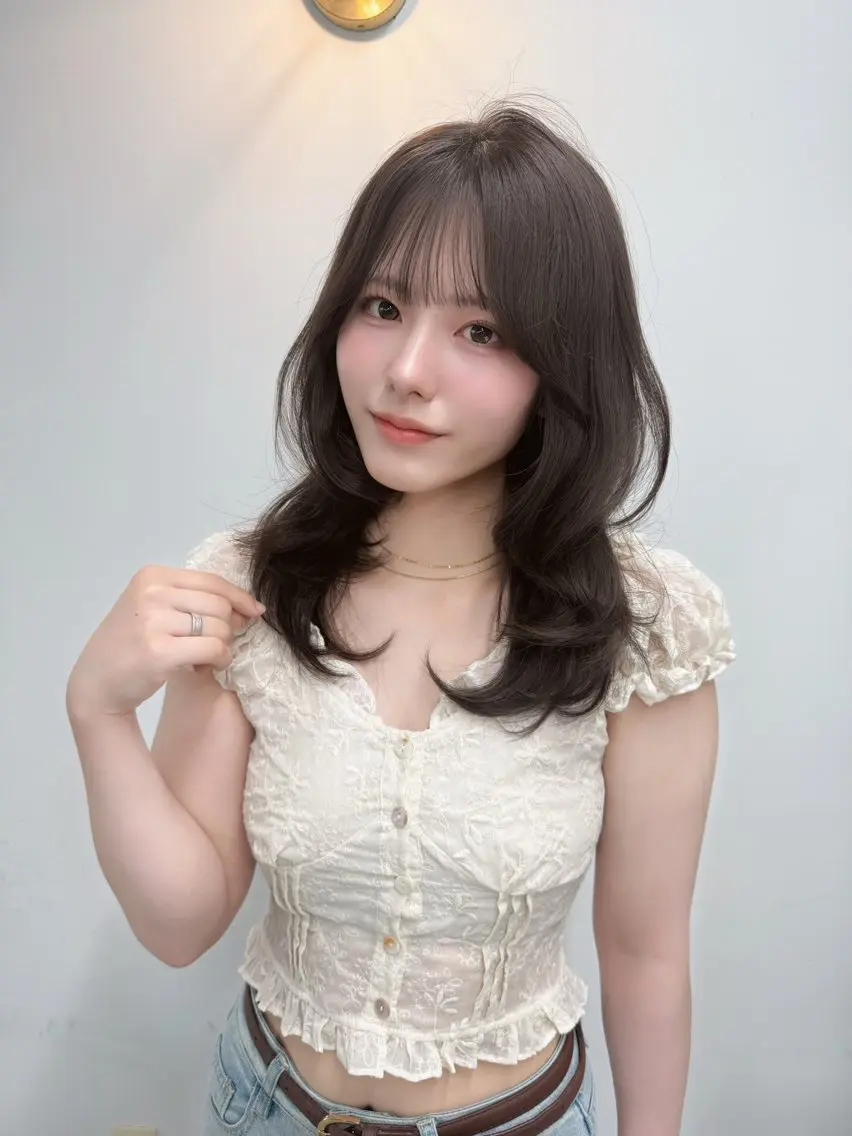 ロング カラー 韓国風ヘア レイヤーカット カット ヘアカラー トリートメント レイヤーカット /顔周り/和奏︎♪のヘアスタイル