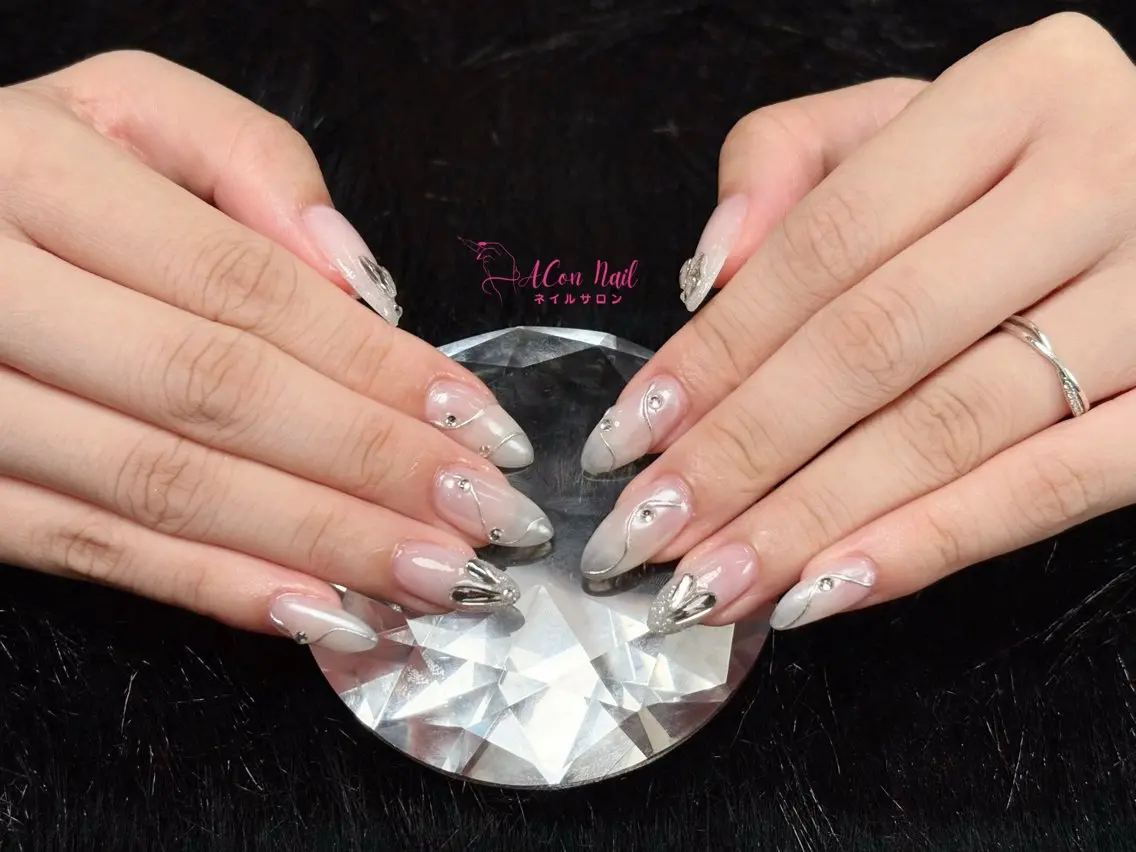 ネイル 桜ネイル 長さ出し フラワーネイル フレンチネイル ジェルネイル ハンドネイル ACon NailSalonのネイルデザイン