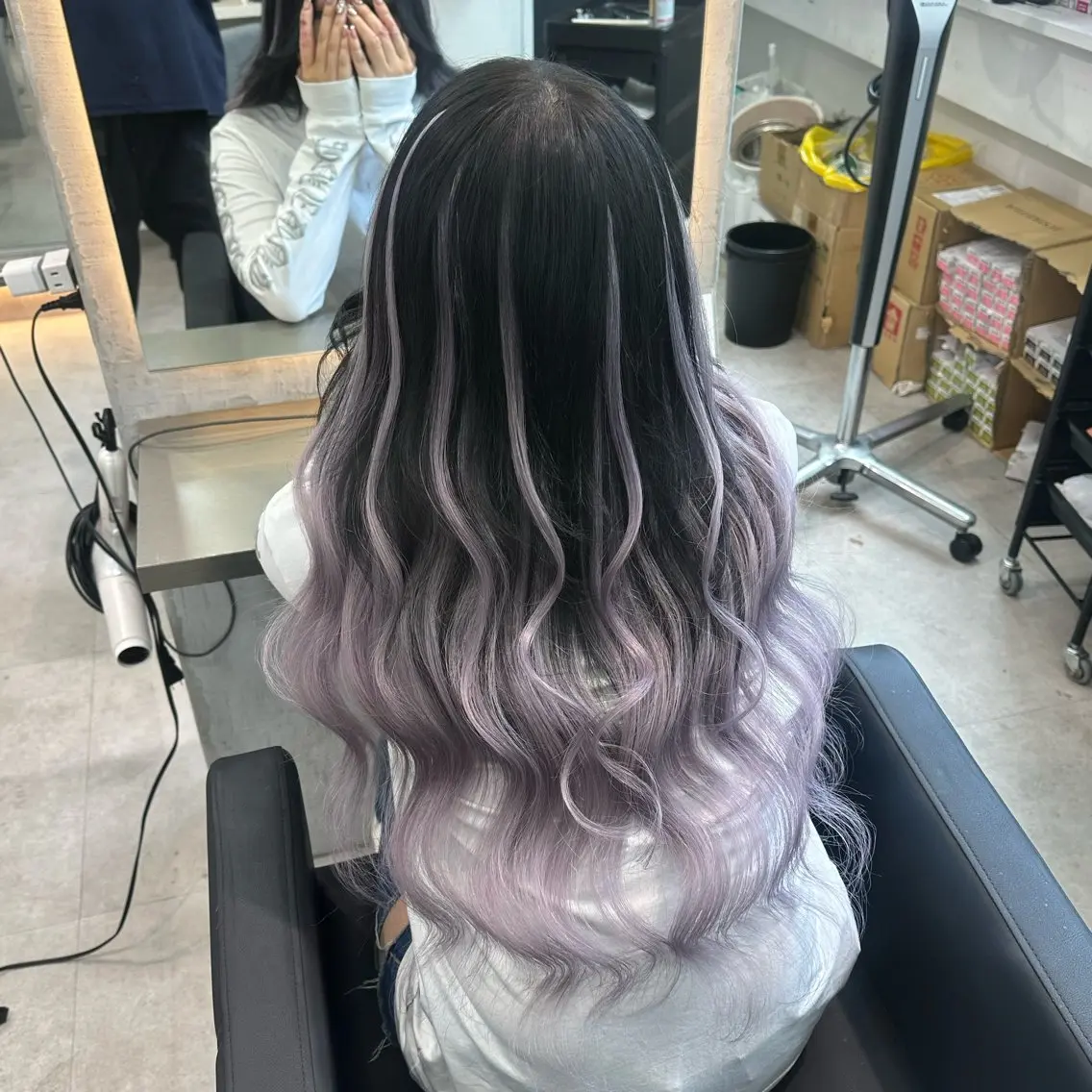 セミロング カラー バレイヤージュ エクステ レイヤーカット カット ヘアカラー エクステ せいせい/エクステ /デザインカラー🌈のヘアスタイル