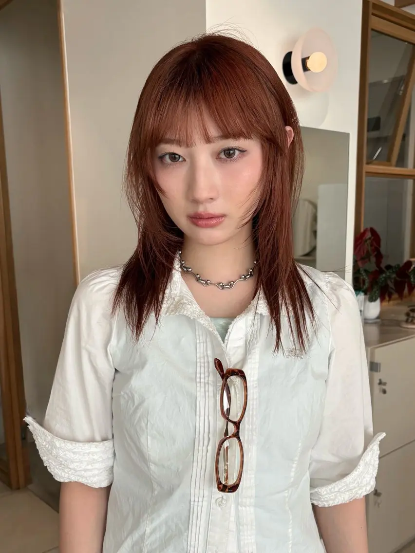 セミロング カラー ブラウンカラー オレンジ オレンジブラウン レイヤーカット カット ヘアカラー トリートメント 似合わせ🪽 riona🫧のヘアスタイル