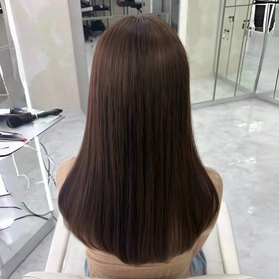 セミロング カラー アッシュ ベージュカラー ブリーチ ケアブリーチ ダブルカラー 透明感カラー/韓国 🩶ゆきのヘアスタイル