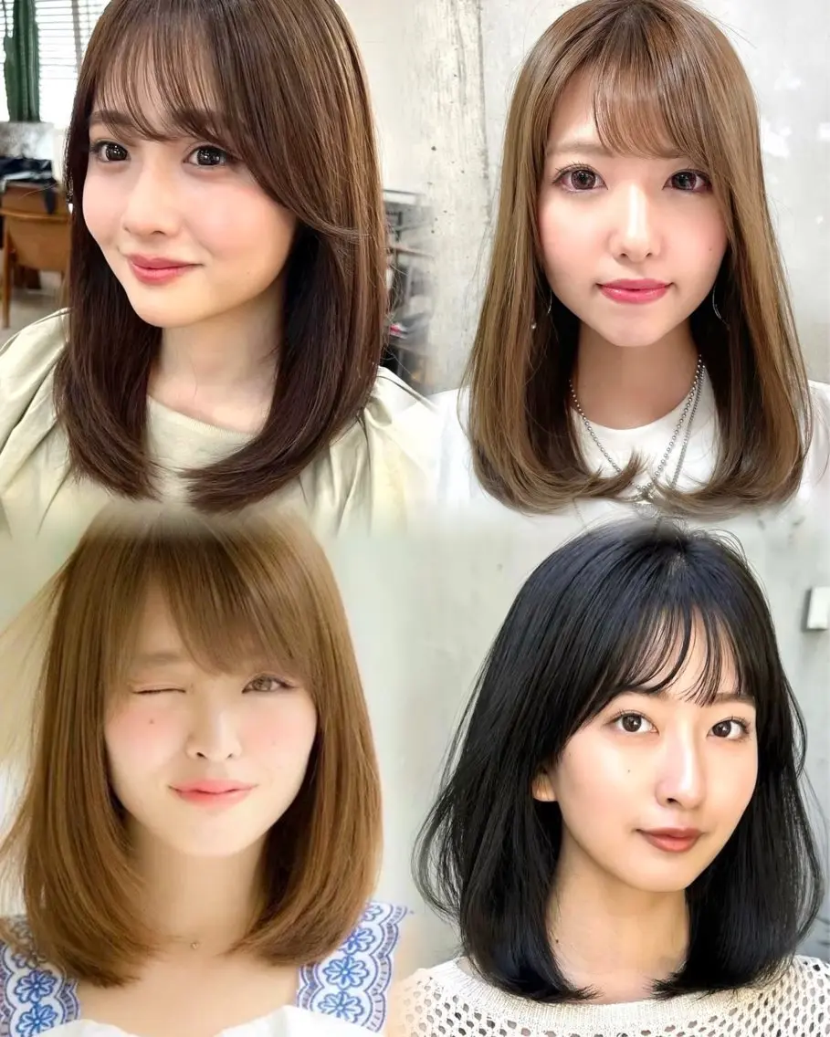 ミディアム コハク /艶カラー 縮毛矯正のヘアスタイル