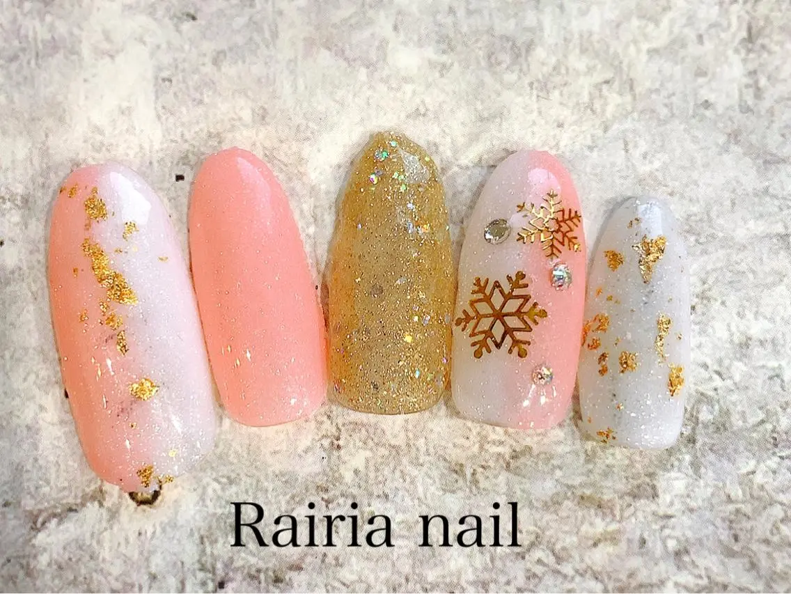 ネイル アートネイル ジェルネイル パラジェル 冬ネイル Rairia nail本八幡店のネイルデザイン