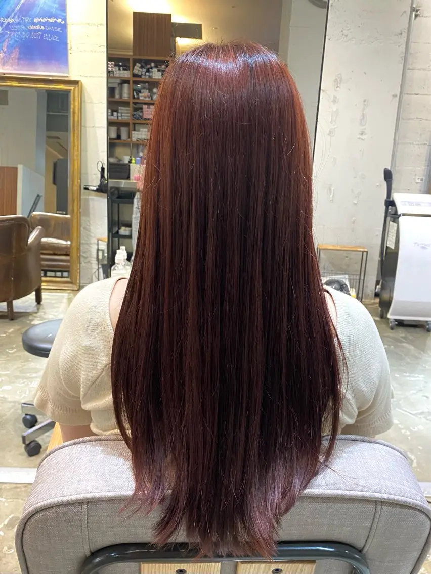 カラー ブリーチ ブリーチなしカラー レッドカラー ヘアカラー レイヤー/銀座/ パーマ/めいのヘアスタイル