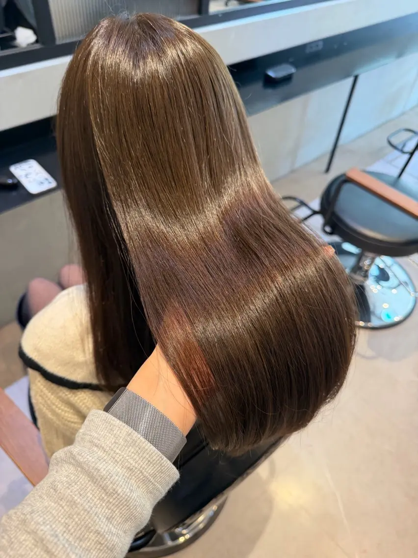 セミロング カット ヘアカラー トリートメント オリーブカラー🫒/ ハッシュカット/みゆのヘアスタイル