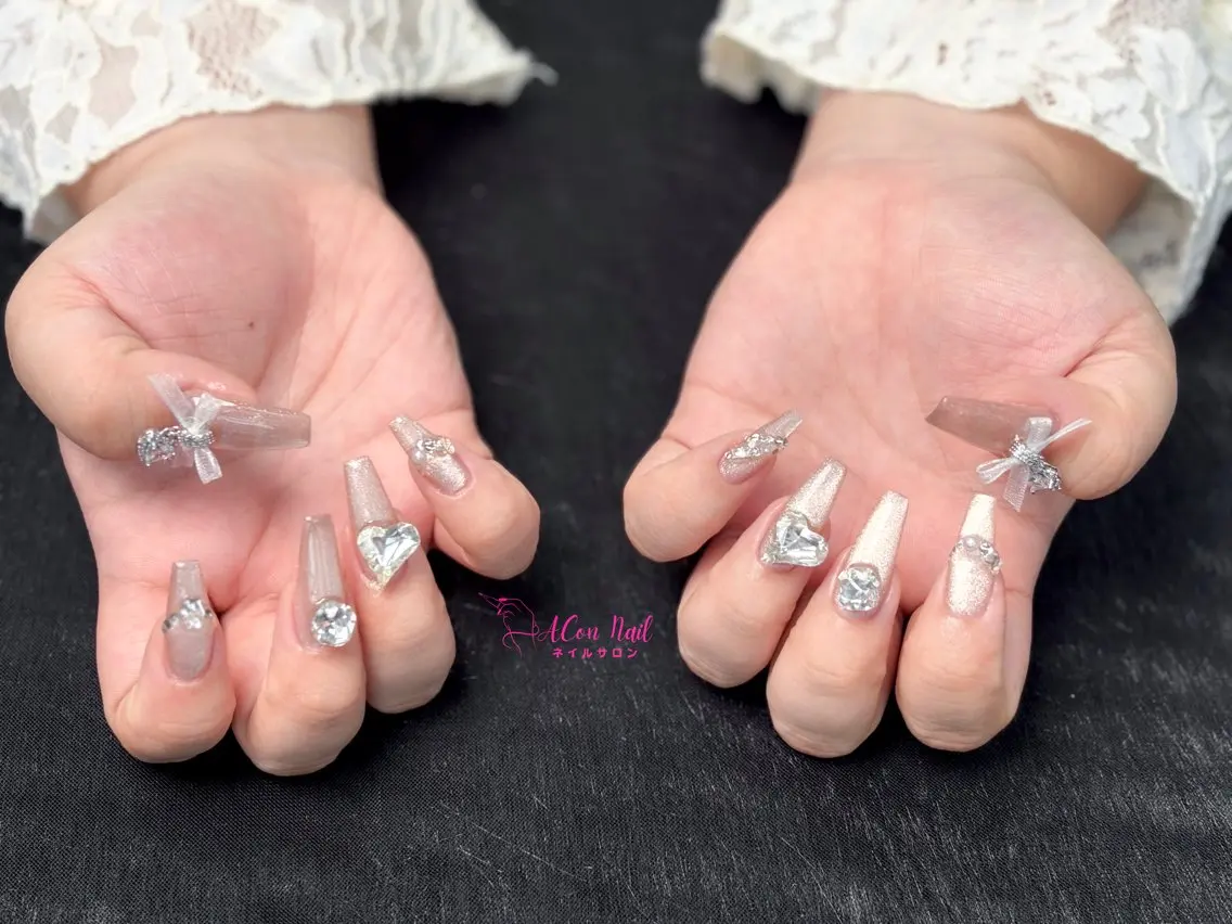 ネイル 桜ネイル 長さ出し フラワーネイル フレンチネイル ジェルネイル ハンドネイル ACon NailSalonのネイルデザイン