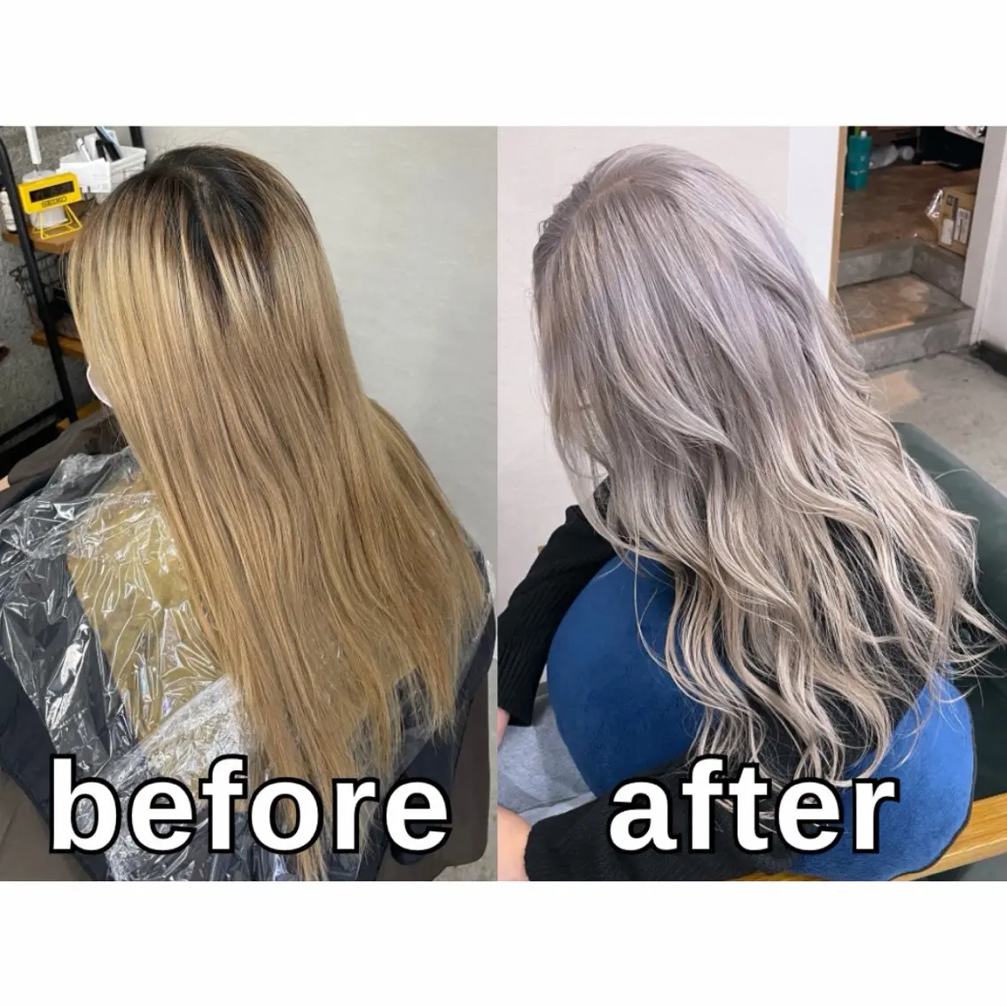 ロング カラー シルバー ホワイトシルバー カット ヘアカラー トリートメント Lull1人美容室 イージーパーマのヘアスタイル