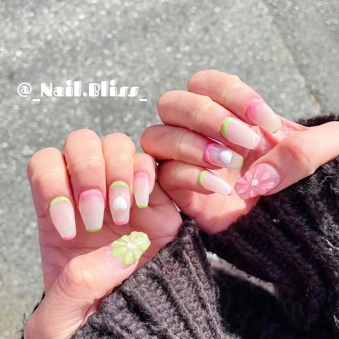 ネイル グリーン ピンク 春ネイル ハンドネイル NAIL BLISSのネイルデザイン