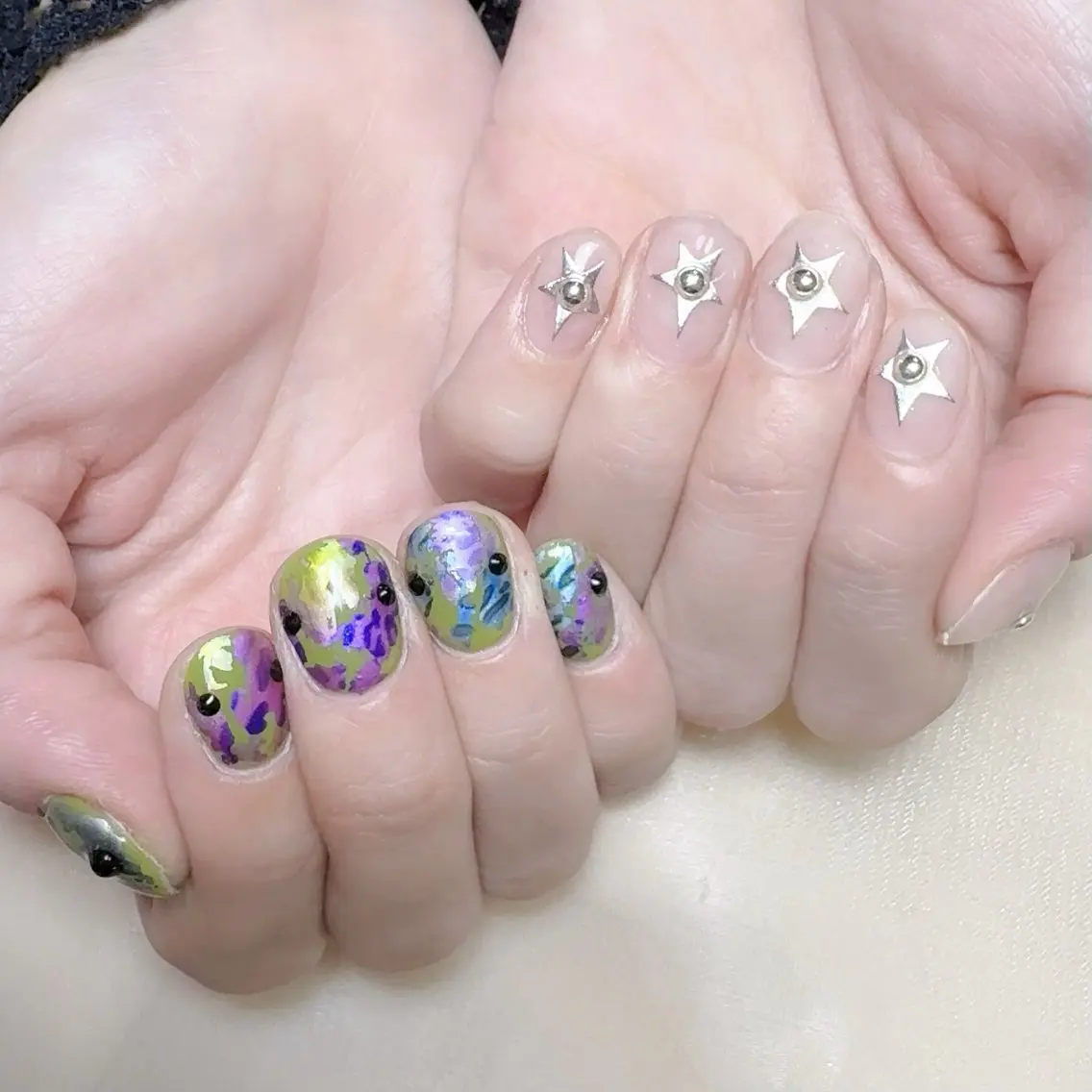 メンズ ネイル メンズ韓国風 アートネイル オーロラネイル ガーリー キラキラネイル ハンドネイル Nail salon 木にいるのネイルデザイン