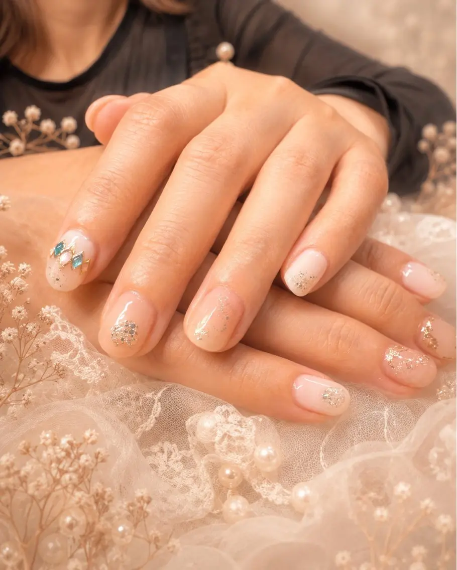 ネイル ラメ(グリッター) マグネットネイル ニュアンスネイル ピンク ホワイト Naris Nail salonのネイルデザイン