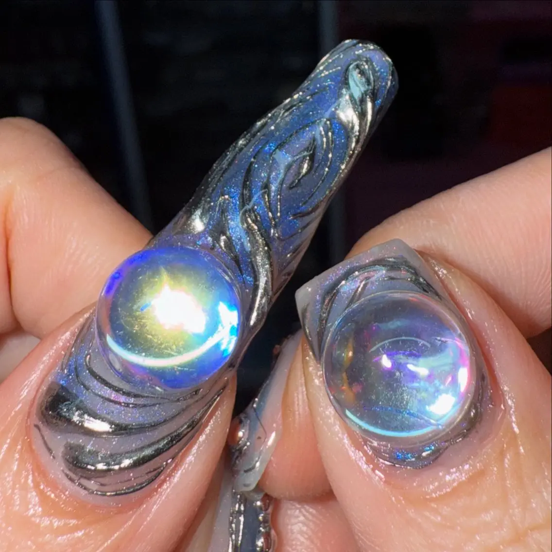 ネイル ブルー 長さ出し ロングネイル ニュアンスネイル シンプルネイル ハンドネイル posa nail モエミのネイルデザイン
