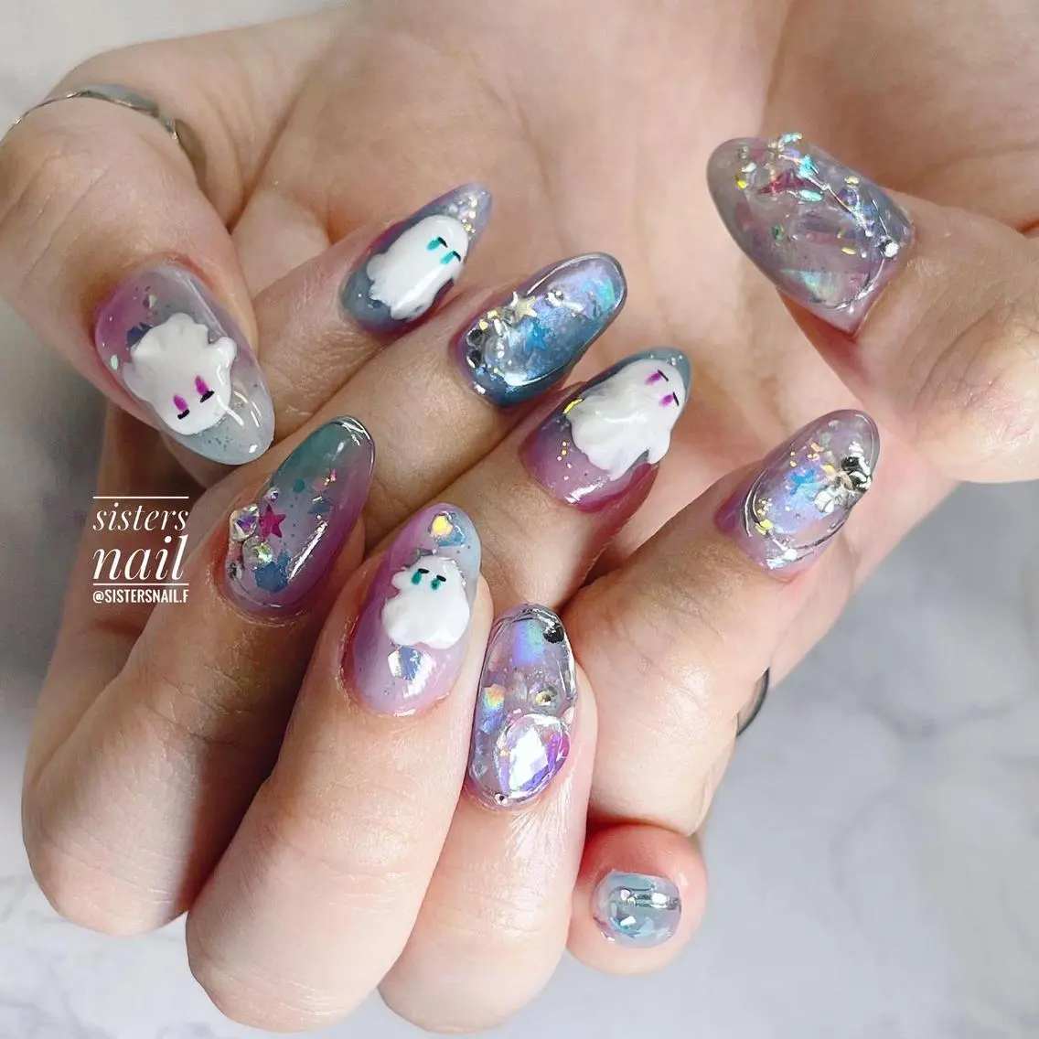 ネイル アートネイル オーロラネイル クリアネイル ジェルネイル 氷ネイル・うるうるネイル sisters nail.fのネイルデザイン