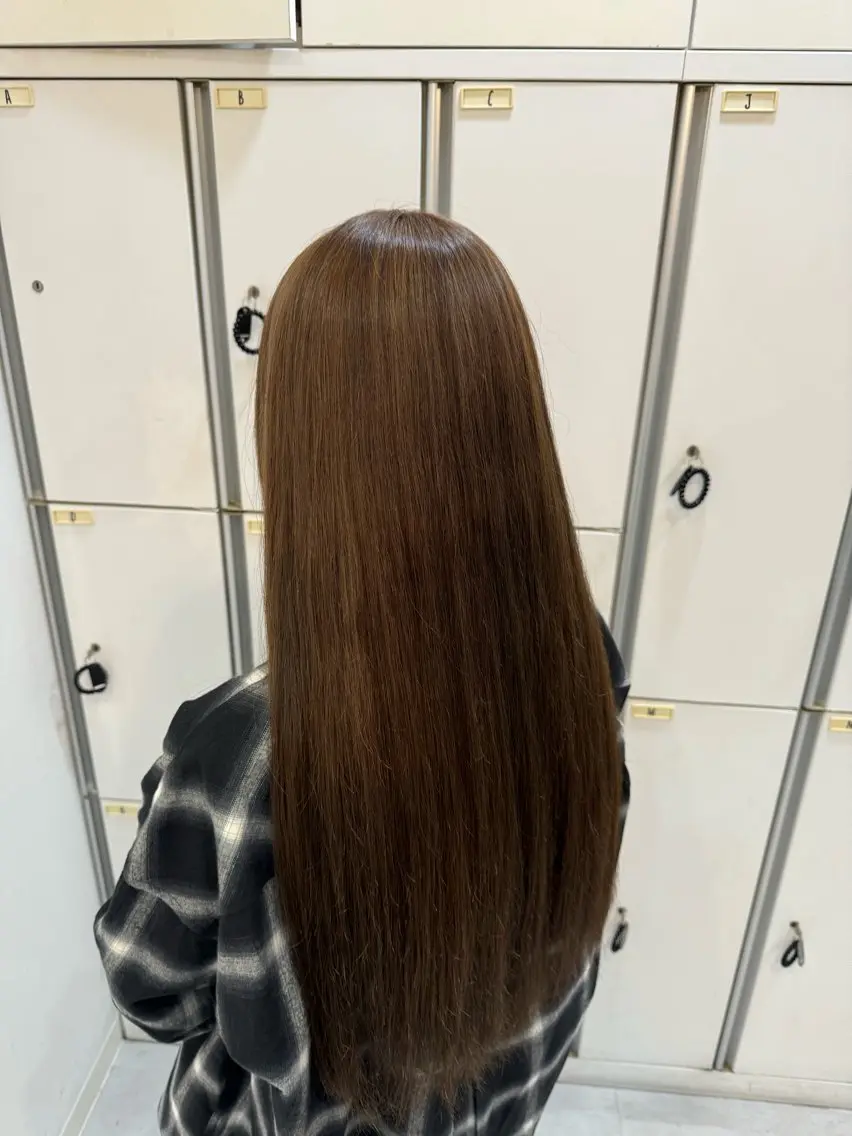 ロング カラー ブリーチ 透明感カラー オリーブグレー ブリーチなしwカラー /艶カラー/oukaのヘアスタイル