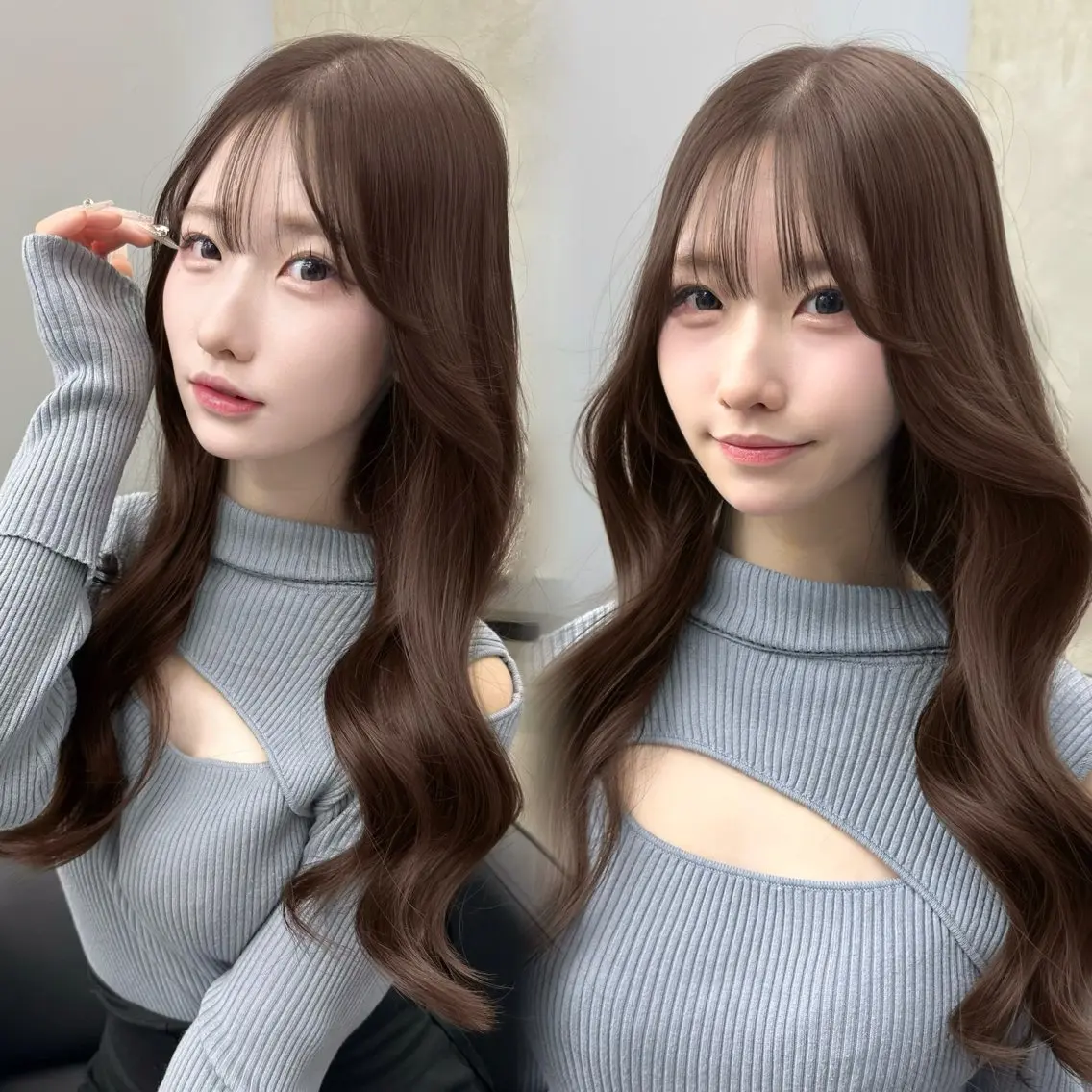 セミロング カット ヘアカラー トリートメント 韓国/ワンホンヘア 髪質改善/MaCoのヘアスタイル
