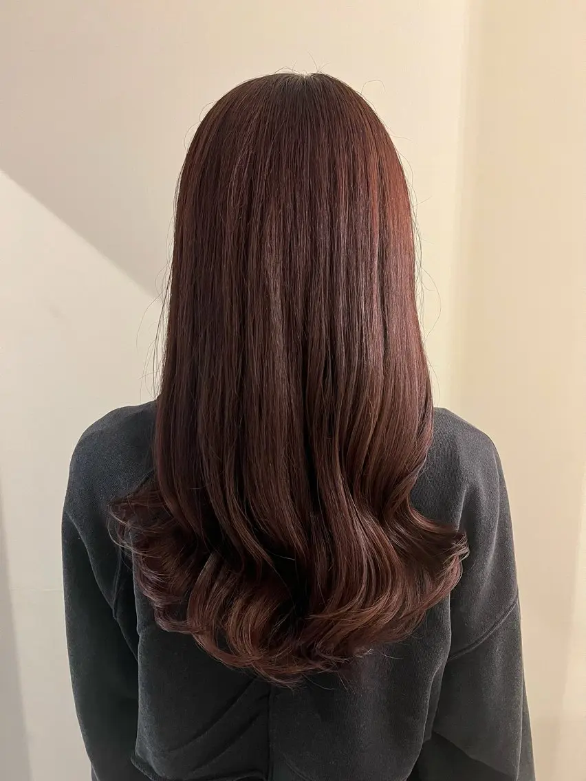ロング カラー ブラウンカラー レッドカラー レッドブラウン ヘアカラー トリートメント 工藤 梨花のヘアスタイル