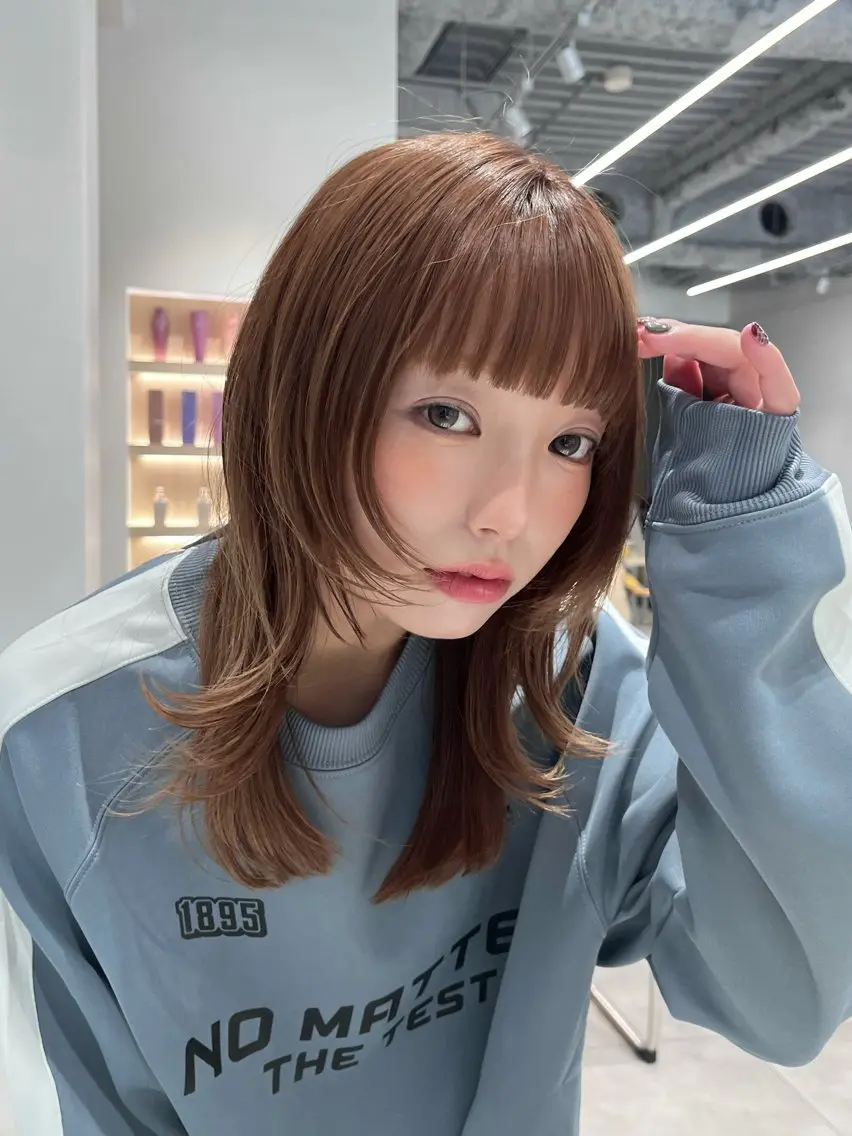 ミディアム カラー パーマ ヘアカラー 縮毛矯正 縮毛矯正 / 透明感カラー首藤大翔のヘアスタイル