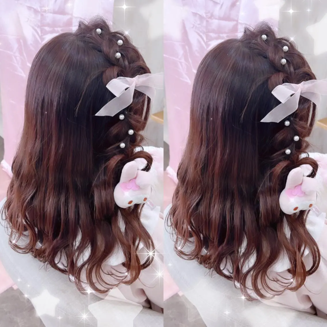 セミロング ヘアアレンジ 結婚式・ブライダル シールエクステ エクステ ハイライト 髪質改善 セキグチ💞 lilaのマツエク・マツパデザイン