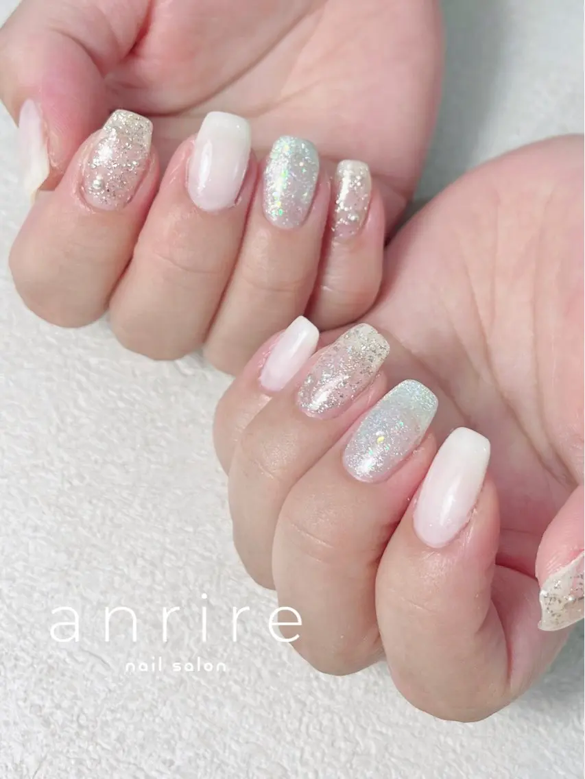 ネイル ブルー ジェルネイル キラキラネイル ラメ(グリッター) 水色 ハンドネイル nailsalon anrireのネイルデザイン