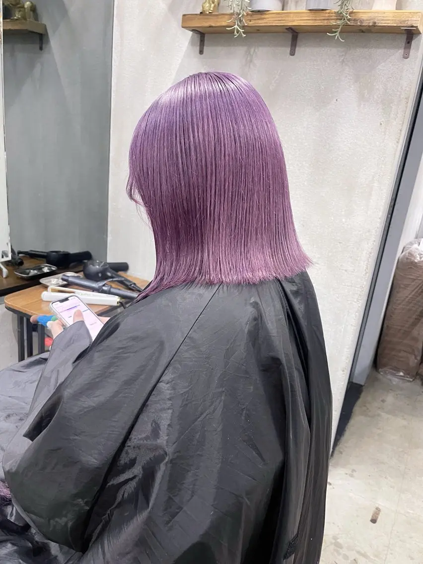 ミディアム カラー ラベンダーカラー ピンクカラー ピンクラベンダー AiM 大名　似合わせカットのヘアスタイル