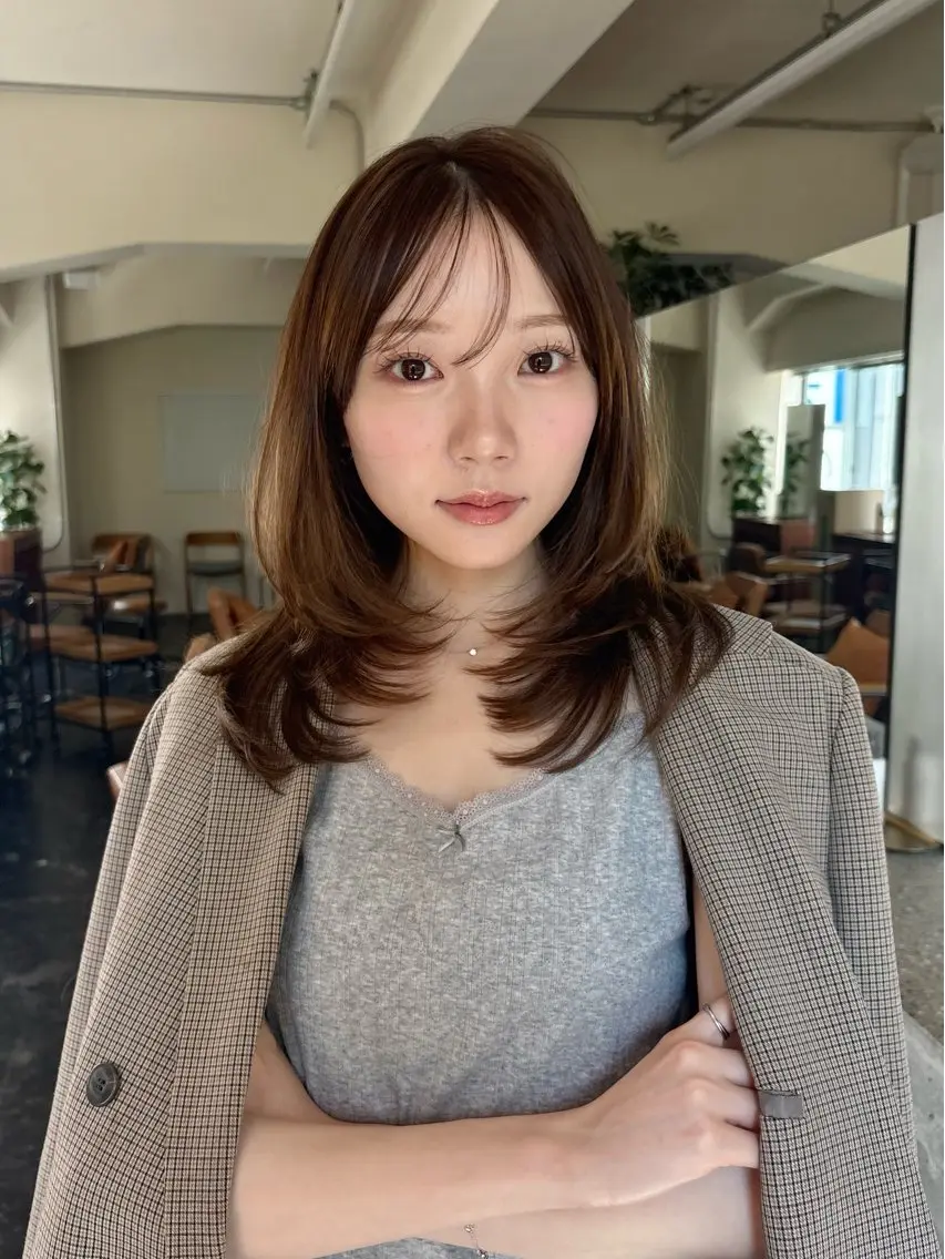ミディアム カット ヘアカラー トリートメント 透明感カラー/顔周り カット/ののか💞のヘアスタイル