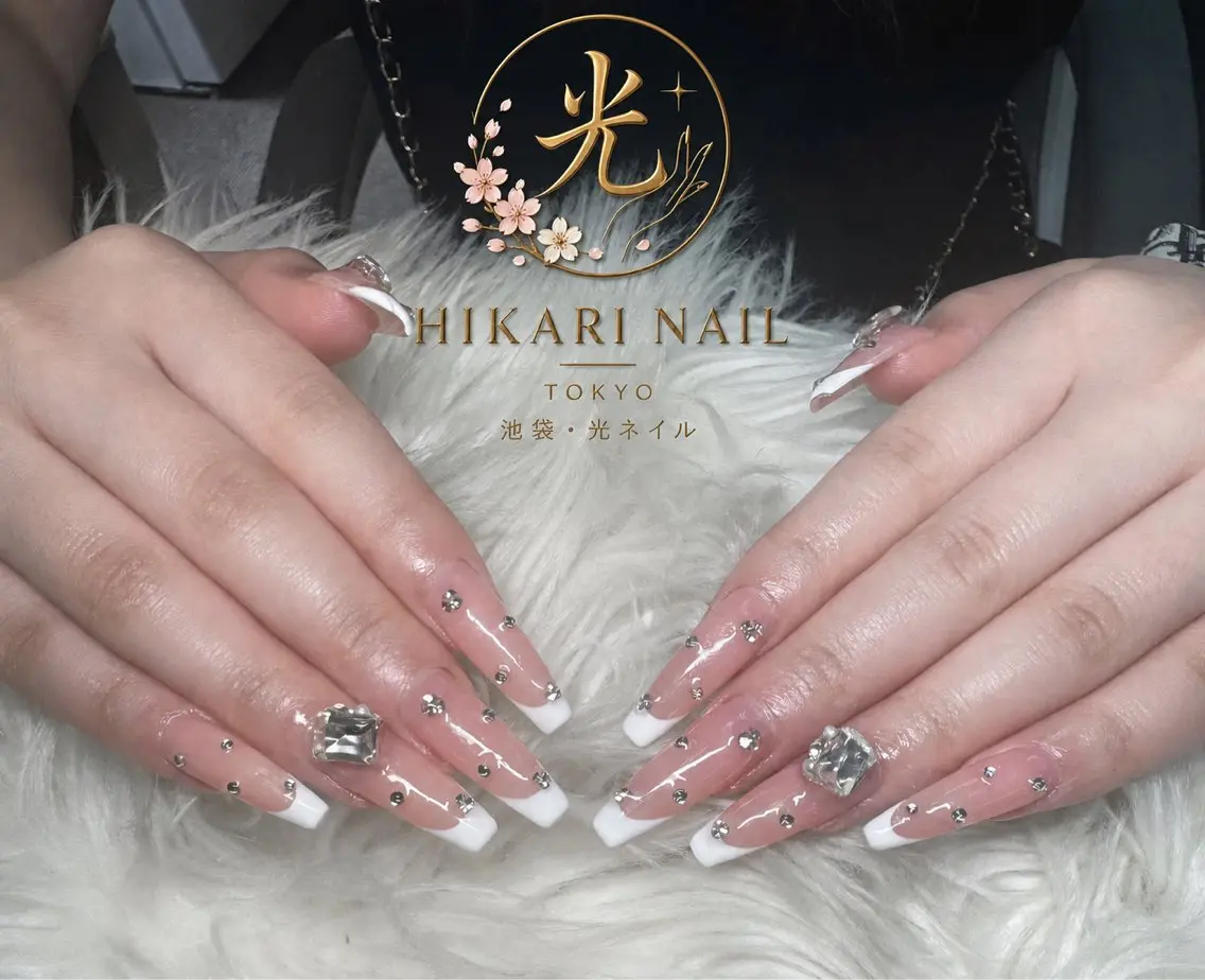 ネイル チークネイル 長さ出し フレンチネイル ガーリー ハート ハンドネイル HikariNail Ikebukuroのネイルデザイン