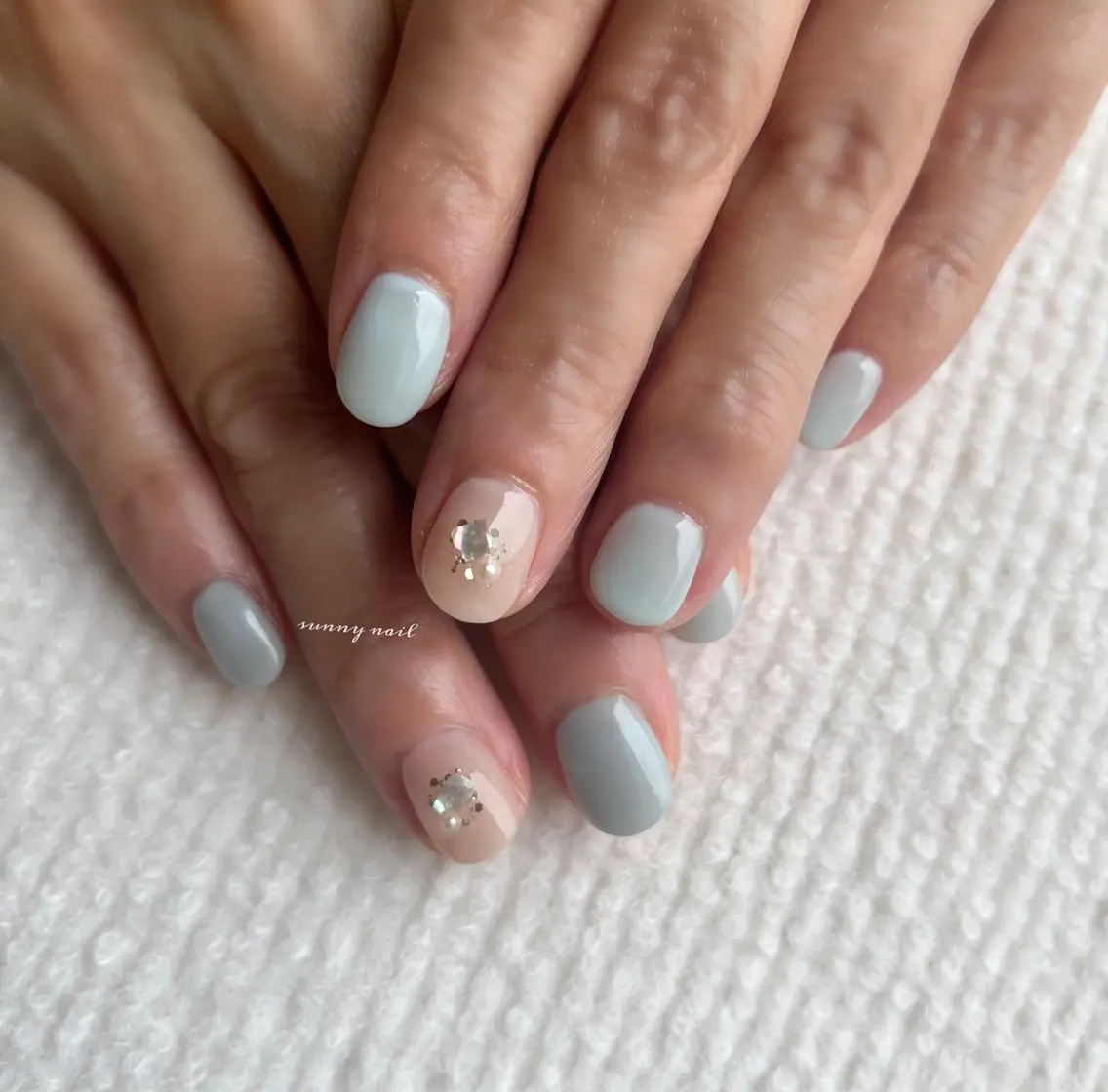 ネイル ジェルネイル 水色 パラジェル sunny nailのネイルデザイン