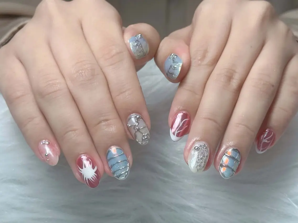 ネイル アートネイル 長さ出し ジェルネイル 韓国ネイル マグネットネイル ハンドネイル Cloudy Chan Nailのネイルデザイン