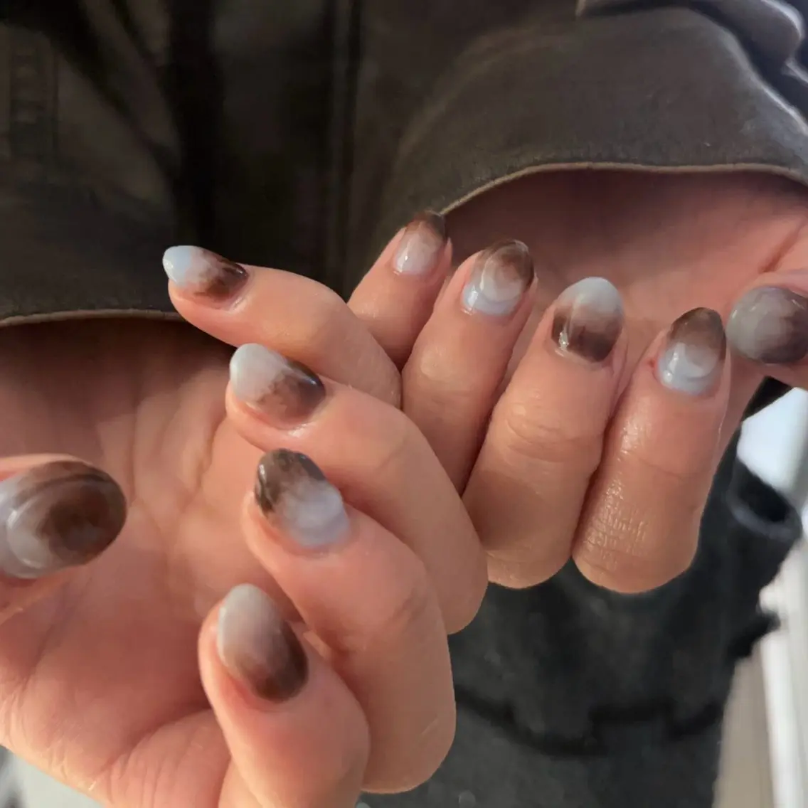 ネイル ブラウン 水色 ハンドネイル N° nail_ fuyukaのネイルデザイン