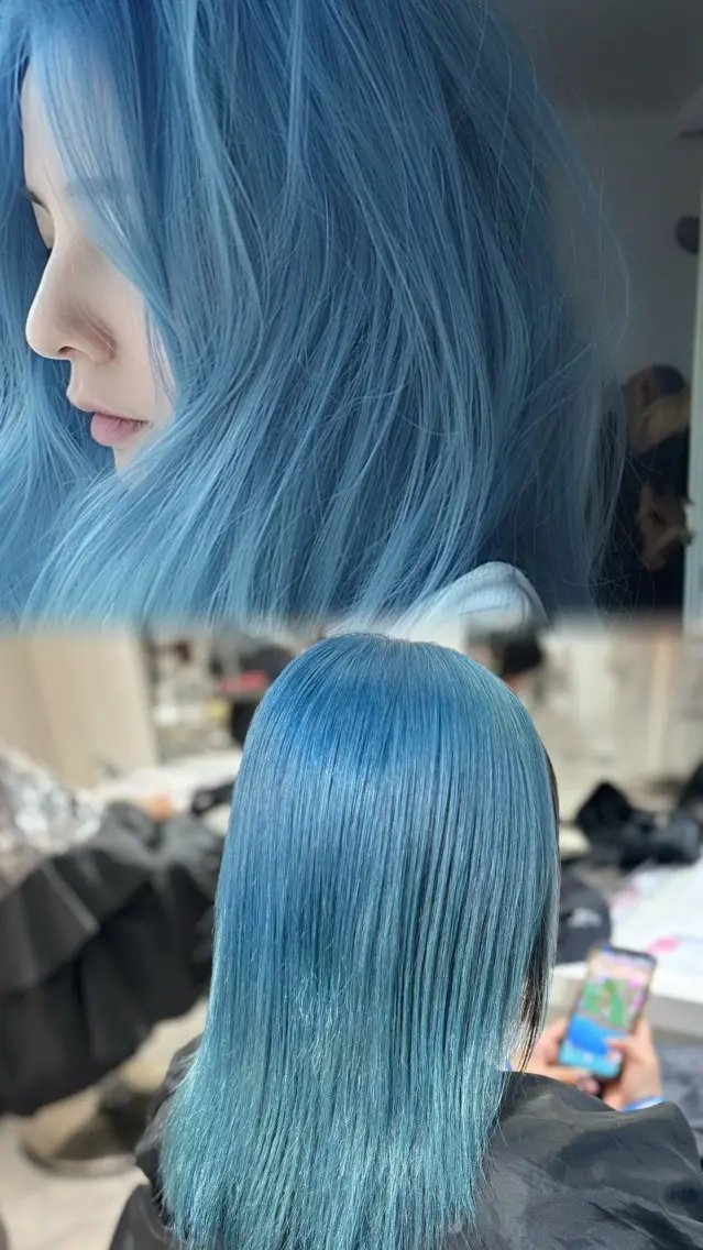 ミディアム カラー ブリーチ ブルーカラー ヘアカラー 🩶大人韓国ヘア 渋谷/Satsukiのヘアスタイル