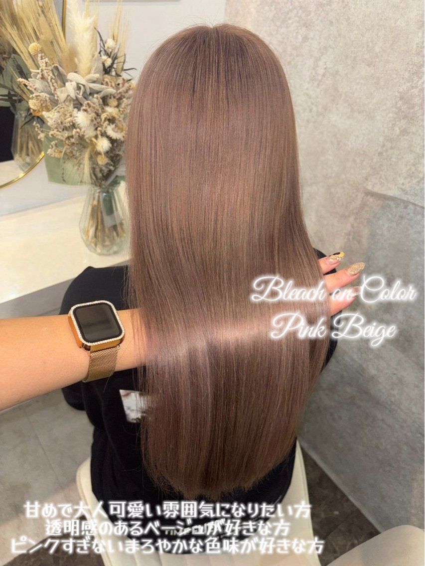 セミロング カラー ベージュカラー ブリーチ ダブルカラー ピンクカラー ピンクベージュ ヘアカラー トリートメント 🍑ももか🍑透明感 カラー/赤羽🎀のヘアスタイル