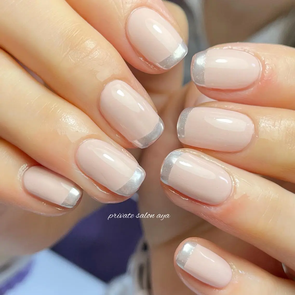 ミディアム ネイル フレンチネイル ミラーネイル richeri beautyのその他イメージ