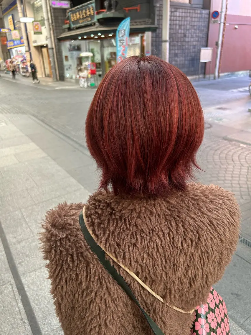 ミディアム ボブレイヤー ピンクブラウン ボブ レイヤーカット 樋富 優香のヘアスタイル