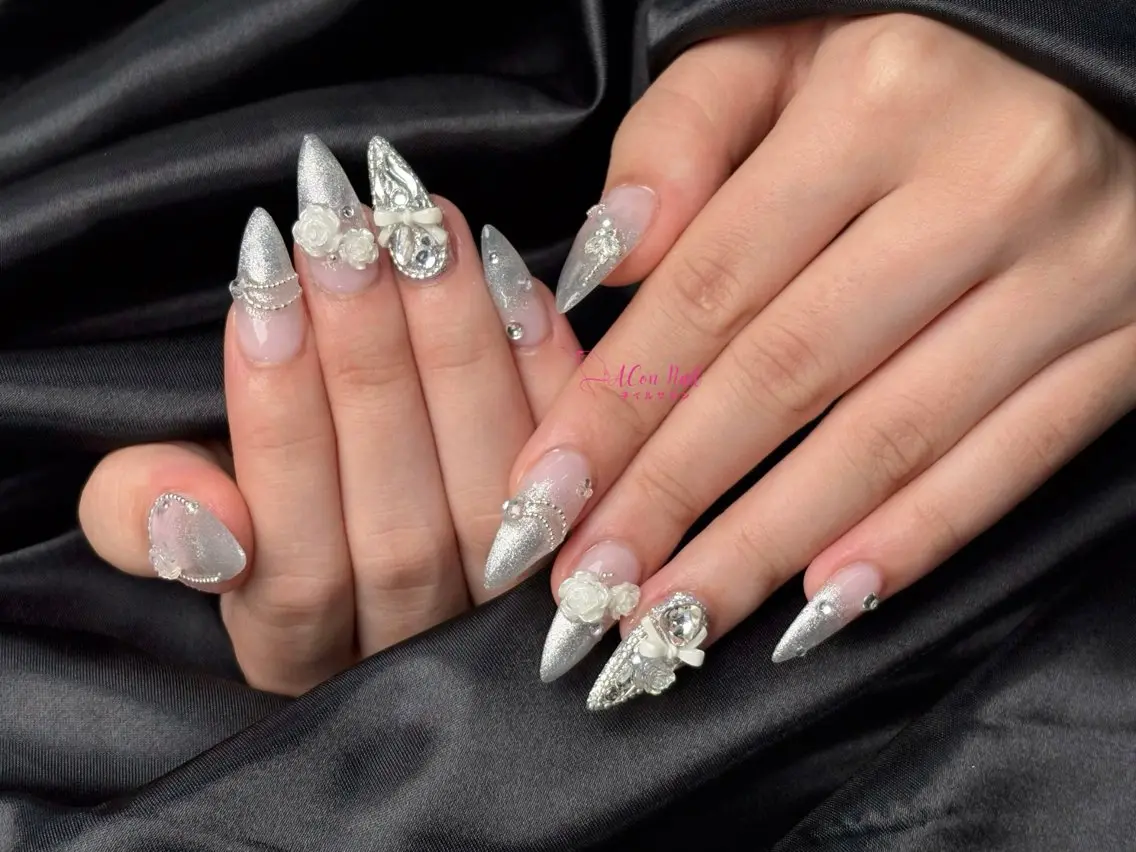 ネイル 桜ネイル 長さ出し フラワーネイル フレンチネイル ジェルネイル ハンドネイル ACon NailSalonのネイルデザイン