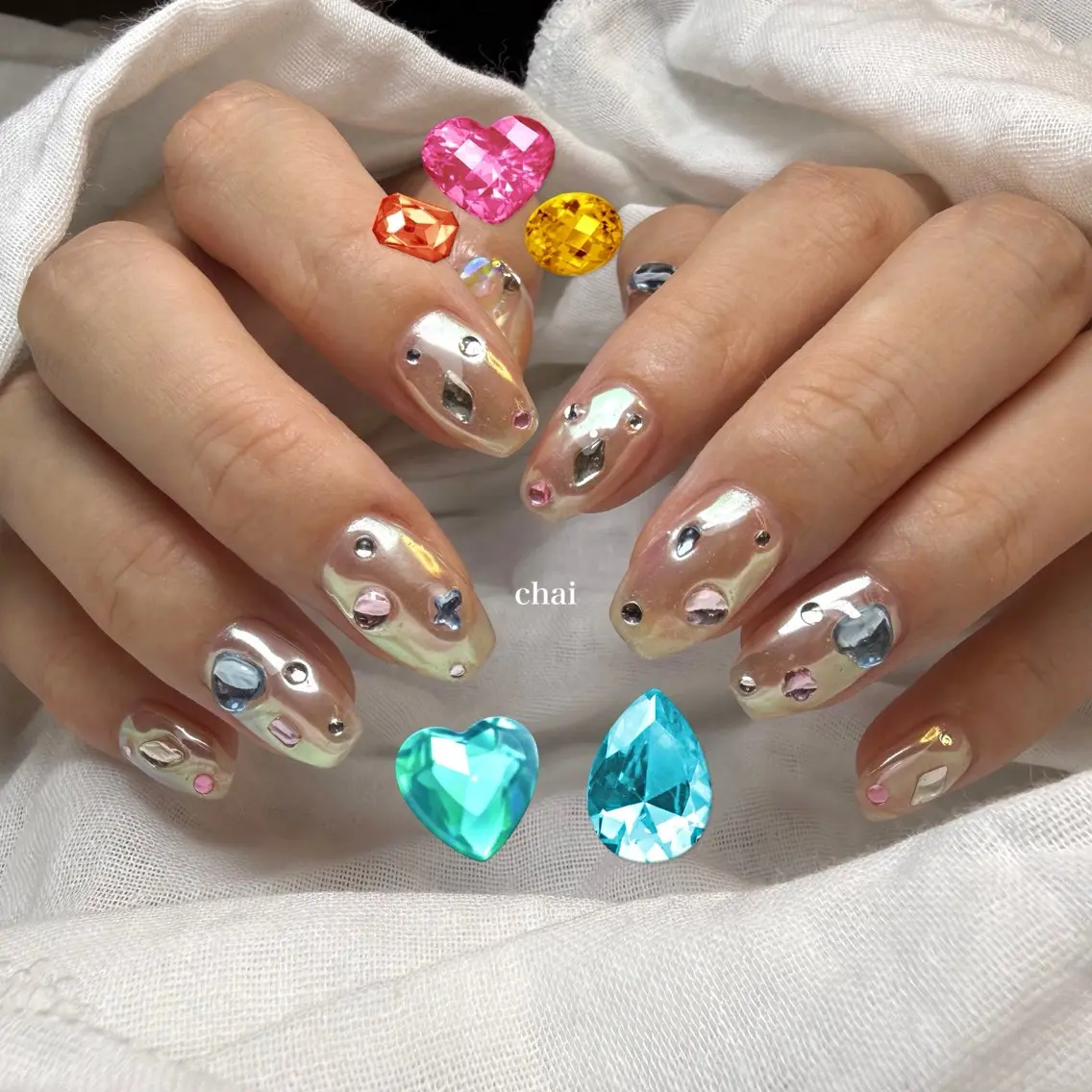 ネイル オーロラネイル キラキラネイル ミラーネイル ハンドネイル chai nail +  eye📍鶴橋のネイルデザイン