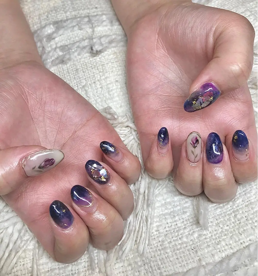 セミロング カラー パーマ ヘアアレンジ ネイル マツエク・マツパ ネイビーカラー ネイビー el. by Aoのネイルデザイン