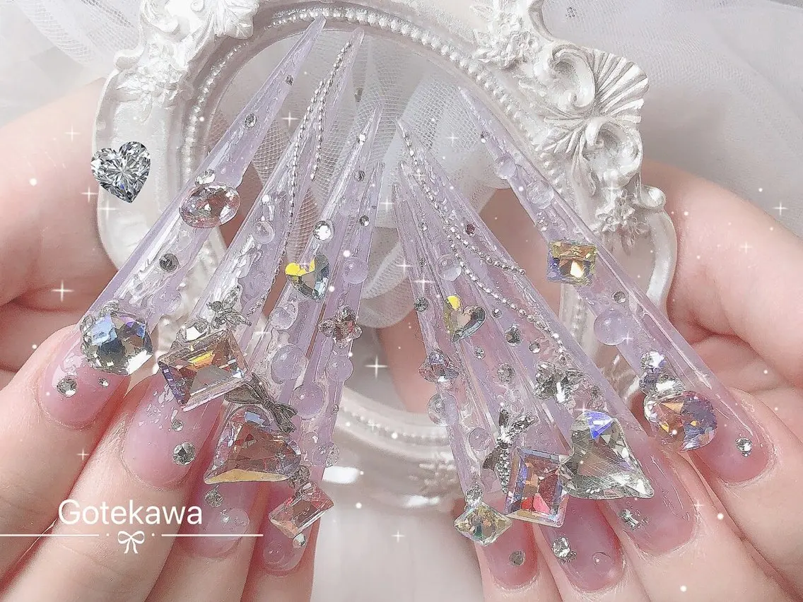 ネイル クリアネイル ロングネイル 持ち込み パープル 夏ネイル ハンドネイル ハンドケア Gote Kawa nail salonのネイルデザイン