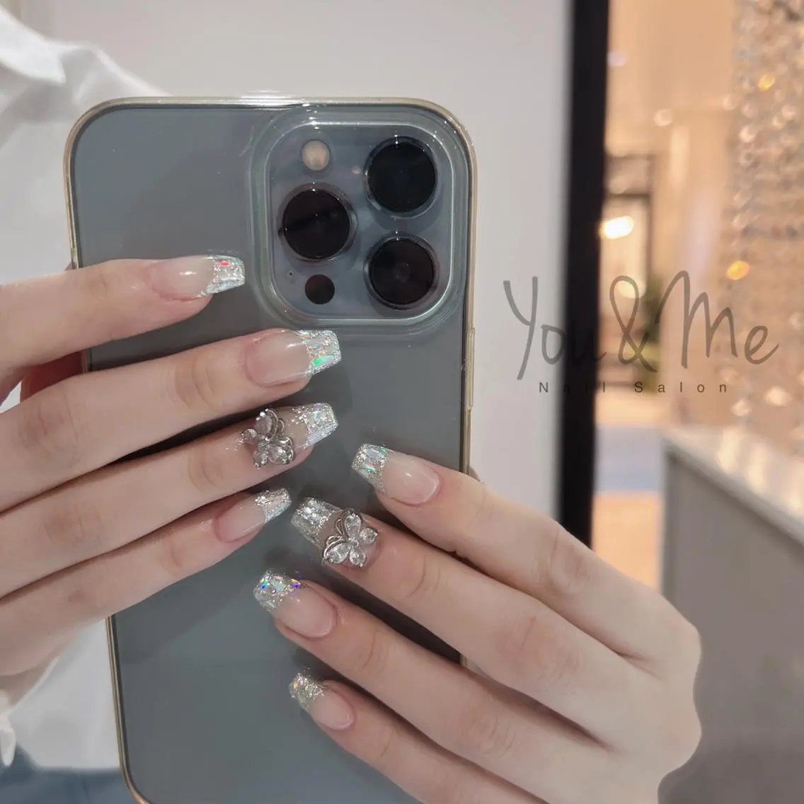 ネイル アートネイル フラッシュネイル フレンチネイル ジェルネイル ガラスフレンチ You&Me Yukiのネイルデザイン
