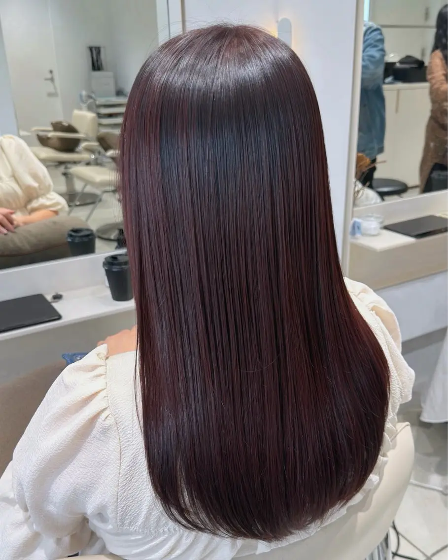 ロング カラー パーマ ブラウンカラー レッドカラー レッドブラウン くせ毛 髪質改善 カット 縮毛矯正 トリートメント ヘッドスパ ヘアセット レイヤーカット/縮毛 ‎矯正/川添桃花‎のヘアスタイル
