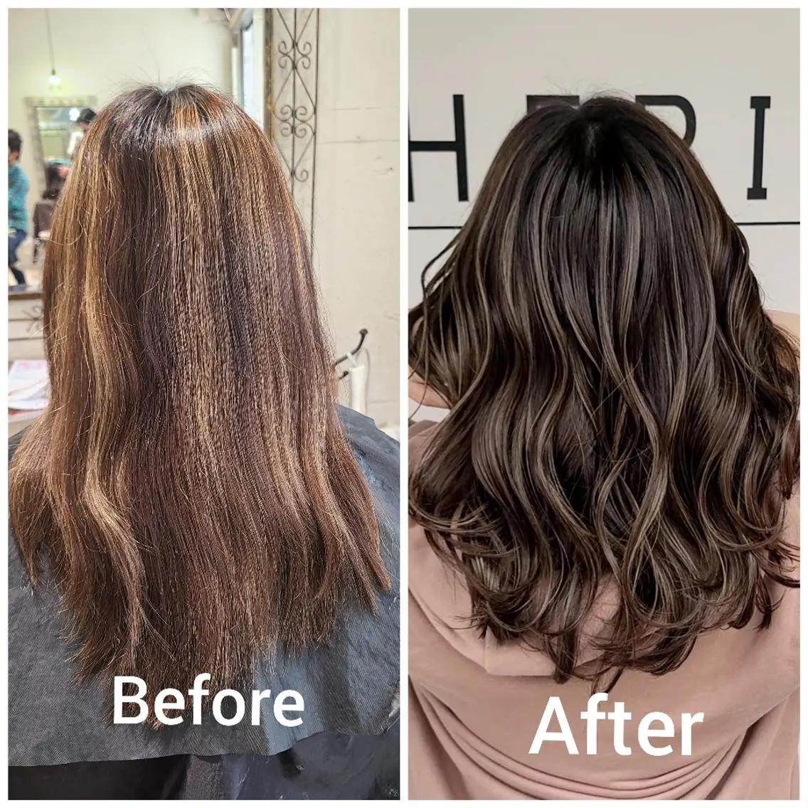 セミロング カラー アッシュ アッシュグレー バレイヤージュ ベージュカラー ブリーチ カット ヘアカラー トリートメント バレイヤージュ/ ハイライト/大内格のヘアスタイル