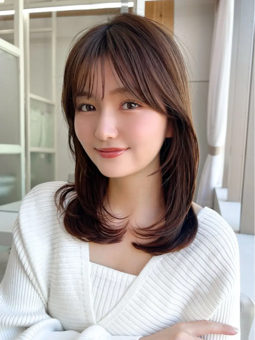 セミロング 韓国風ヘア レイヤーカット カット トリートメント 山﨑 翼のヘアスタイル