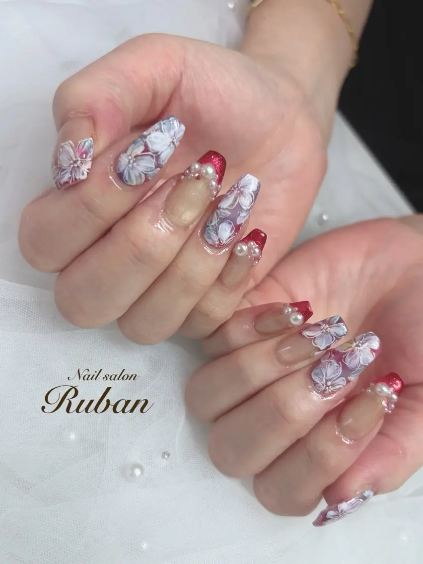 ネイル アートネイル フラワーネイル フレンチネイル マグネットネイル 持ち込み Nail salon Rubanのネイルデザイン