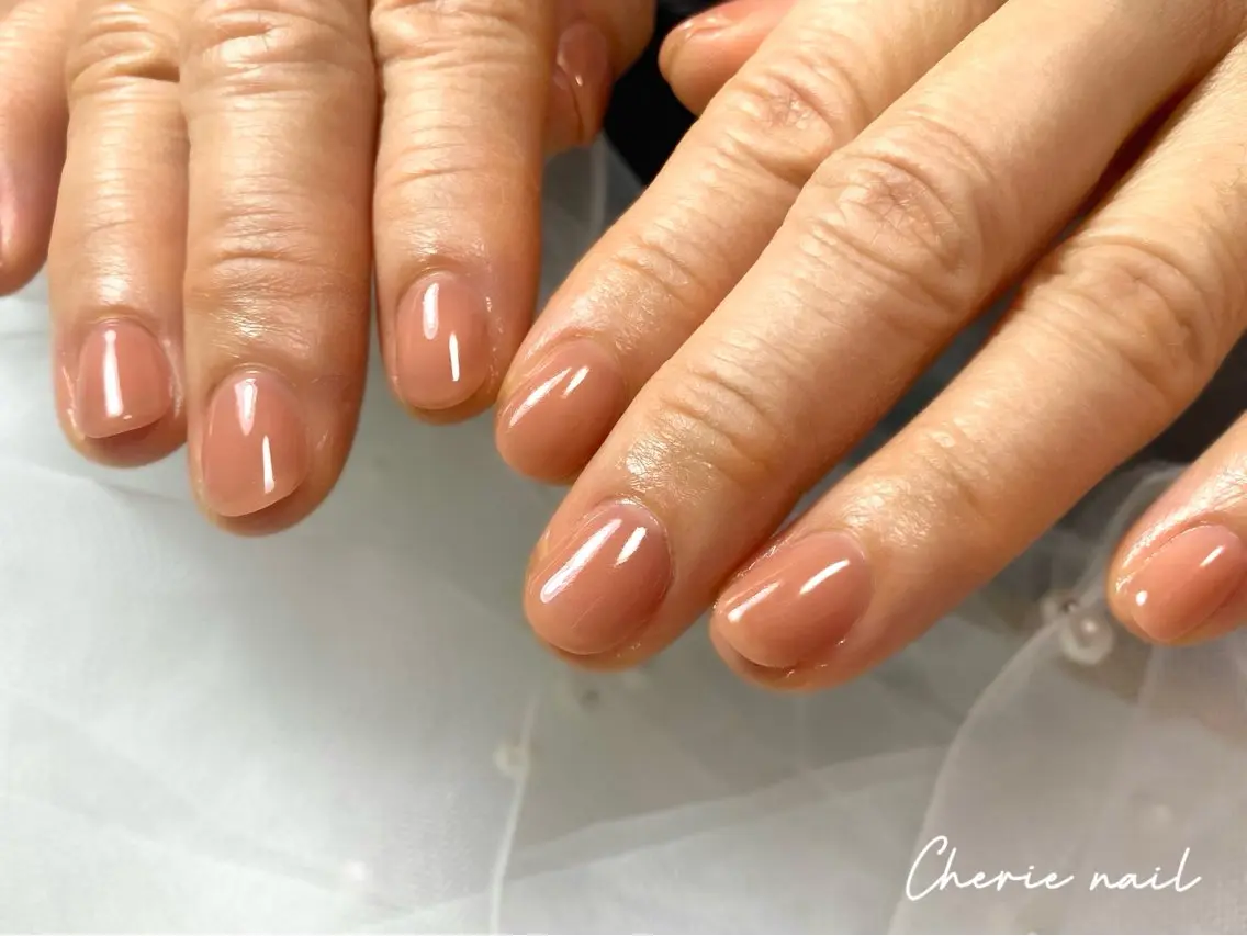 ネイル ジェルネイル ワンカラーネイル ピンク ピンクベージュ Cherienail yunaのネイルデザイン