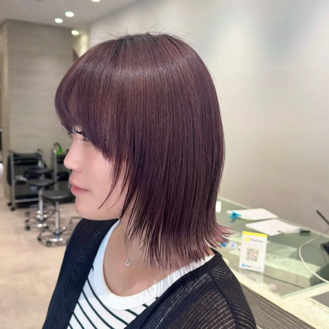 ミディアム カラー ピンクカラー パープルカラー 顔まわりレイヤー 顔周りカット レイヤーカット NATSUNO ✮のヘアスタイル